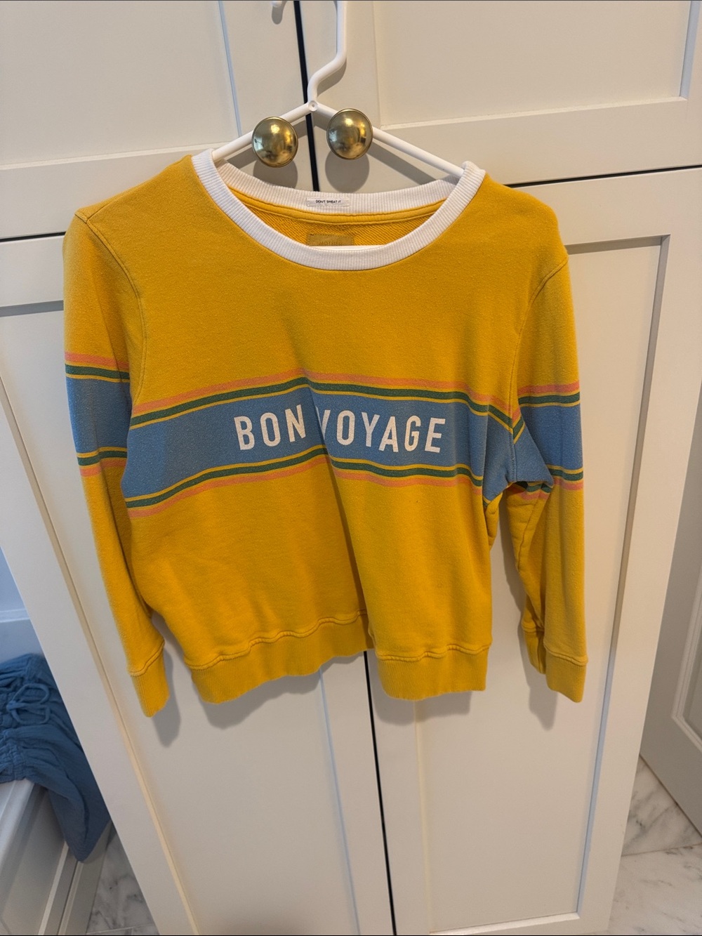 MOTHER Bon Voyage Yellow & Blue Striped Crewneck Sweatshirt